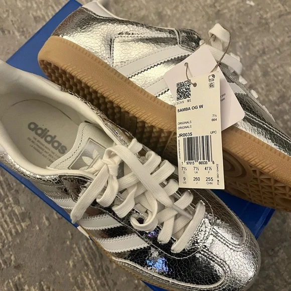 Adidas Samba Silver and White Sneakers - Picture 3 of 4